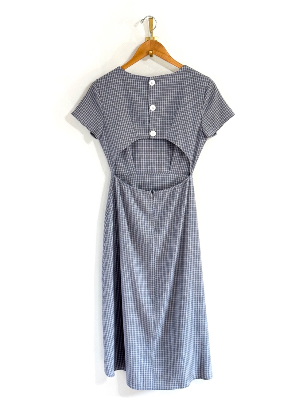 NWOT Christy Dawn The Sienna Blue Midi Gingham Open-Back Dress - Picture 7 of 9